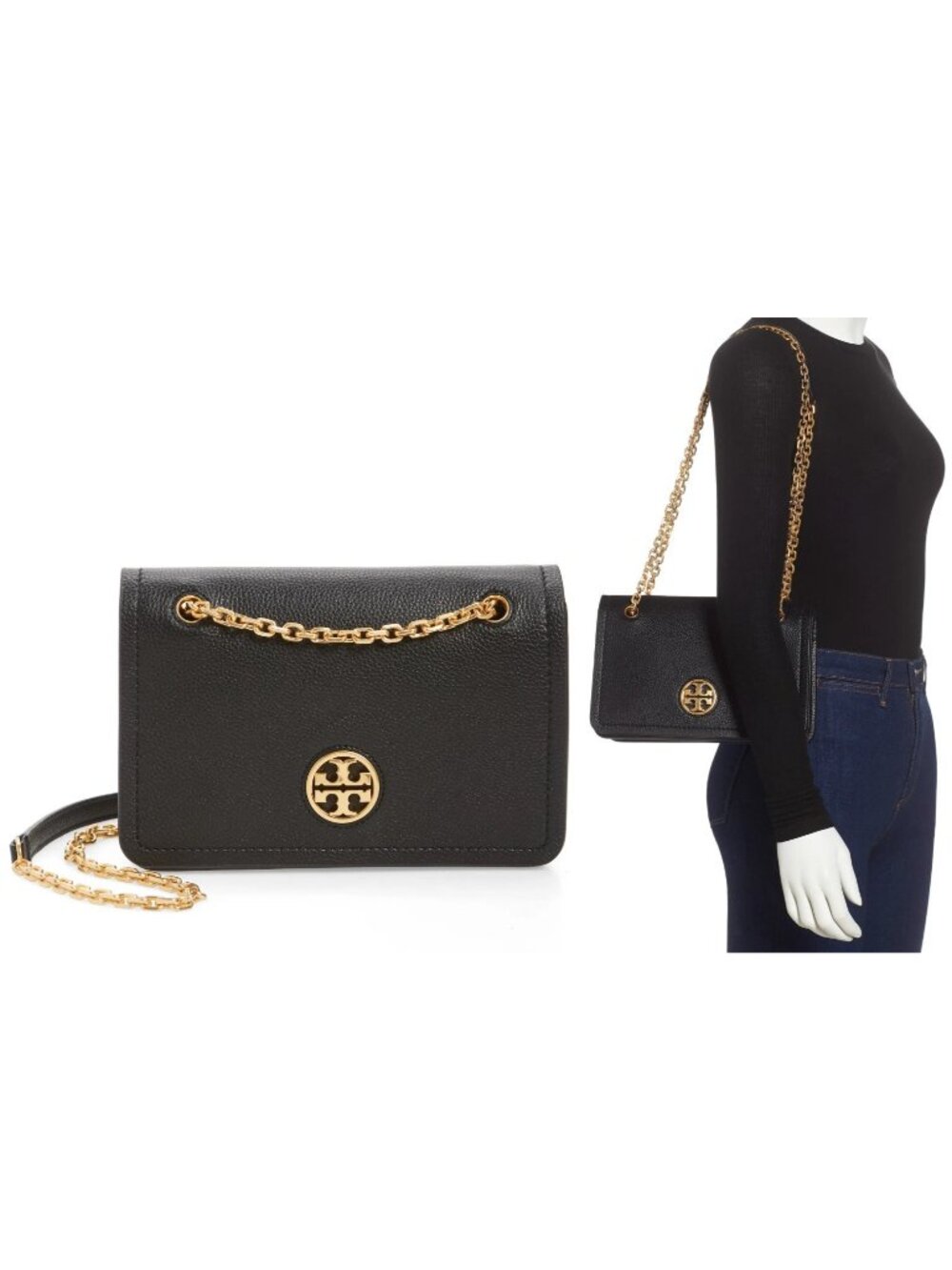 Tory Burch Carson Women's Convertible Leather Crossbody Shoulder Bag Purse Black